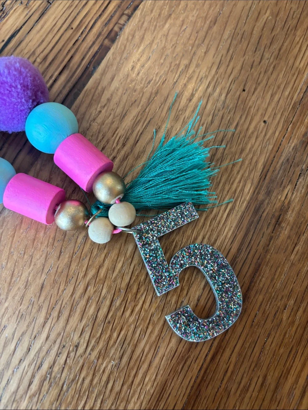 Kids Pink Beaded Number 5 Necklace - Birthday Accessory